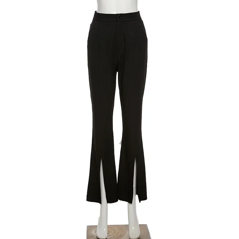 Spring Summer 2021 Woman Pants Streetwear Black Y2k Flare Pants High Waist Split Lace Up Bandage Trousers Outfits for Women