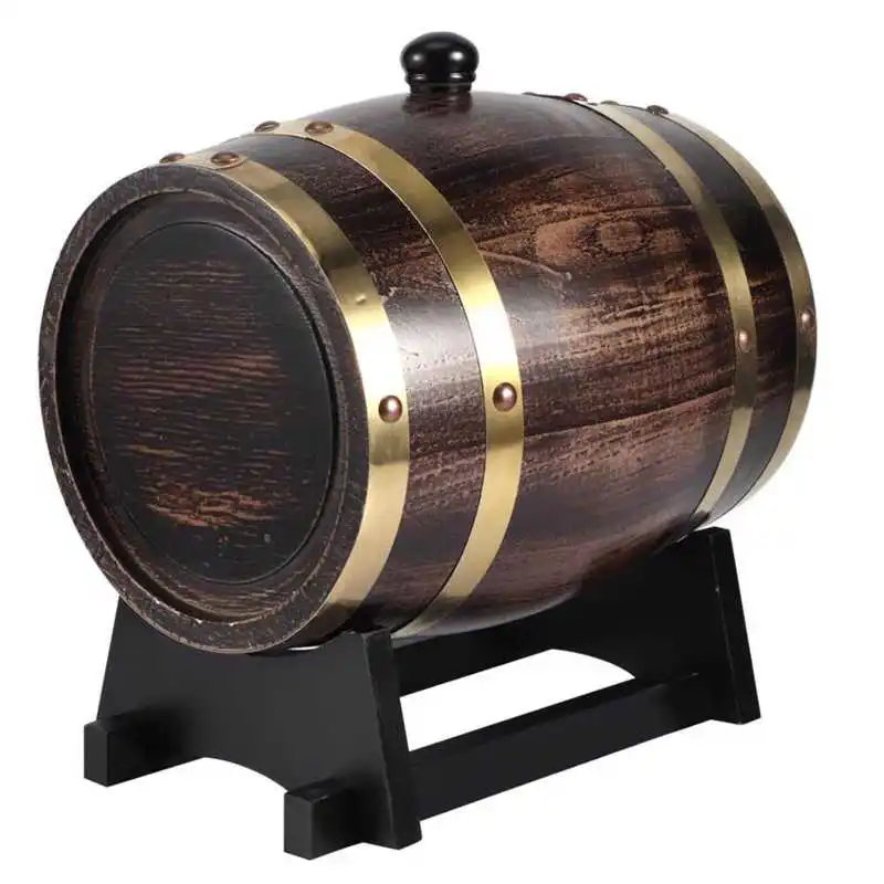 Wood Wine Barrel 3L Retro Striped Black Wine Brandy Whisky Barrel Oak Red Bucket Container with Faucet wine making tool wine barrel