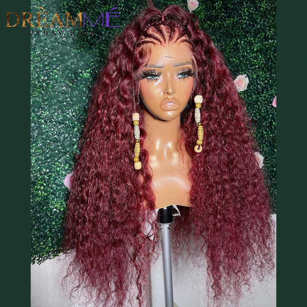 

Preplucked 26Inch Long 180%Density Glueless Burgundy 99j Kinky Curly Lace Front Wig For Black Women With BabyHair Daily Cosplay