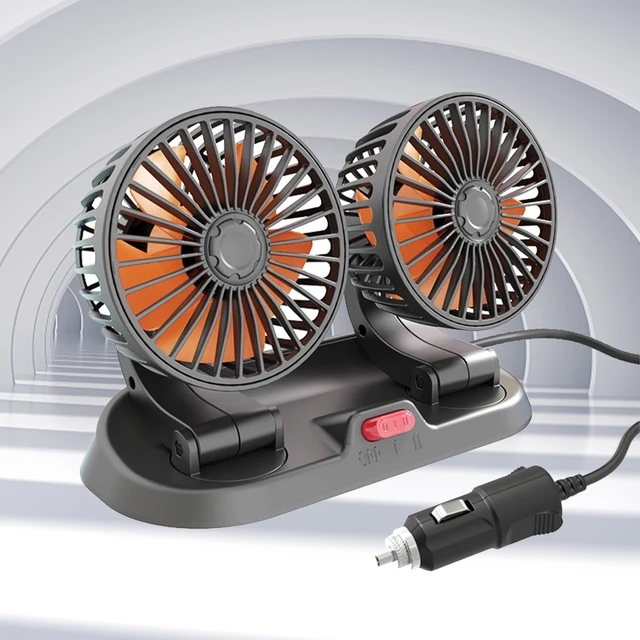 5/12/24V Automobile Vehicle Fan Dual Head Mini Air Circulator Fan 360  Rotatable USB for