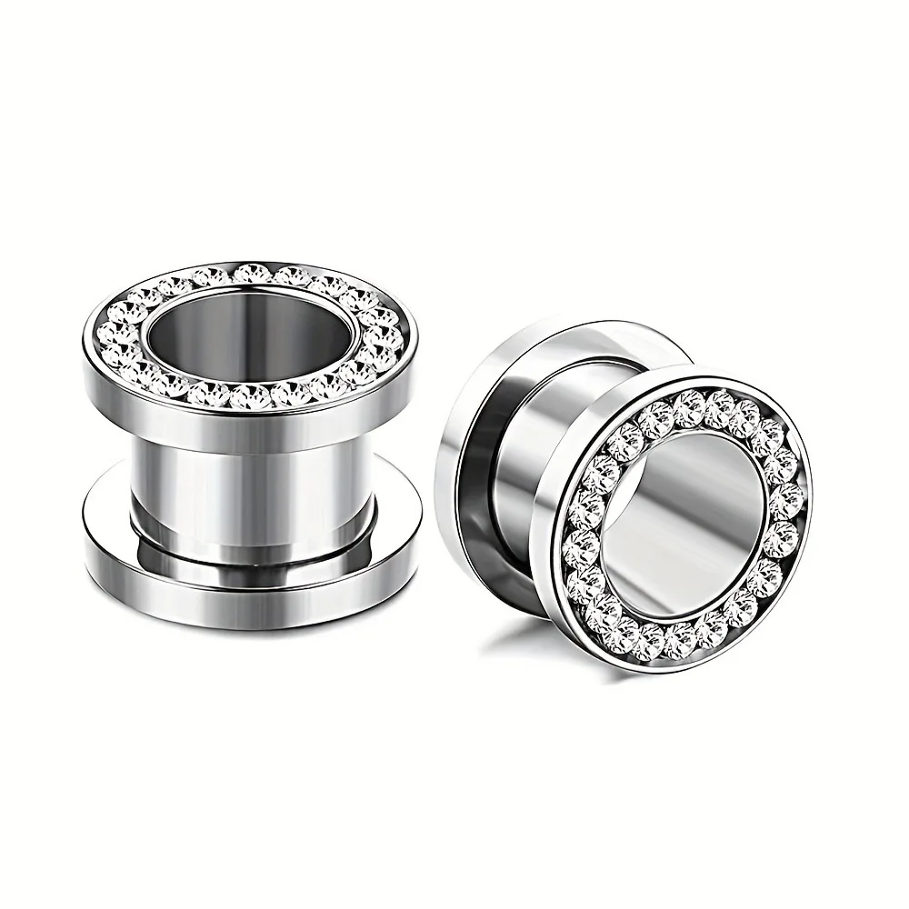 1 Pair Double Flare Stainless Steel Tunnel Specification Screw Gemstone Rhinestone Tunnel Plug Tensioner Jewelry 8G-5/8"