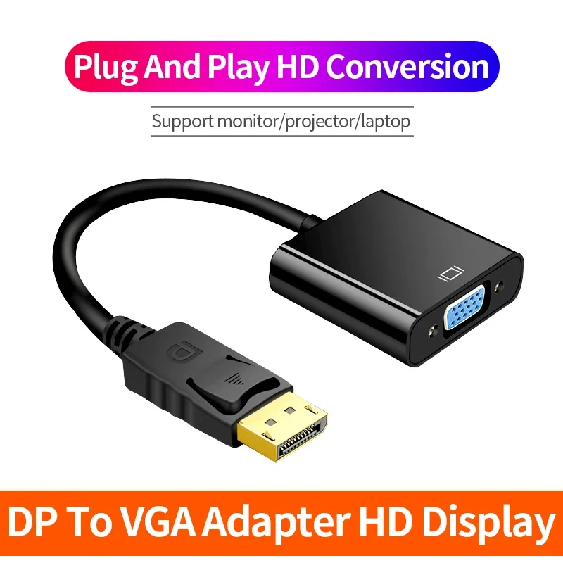DisplayPort DP-VGA 어댑터 케이블 노트북 프로젝터 용 디스플레이 포트 DTV TV HDVD DP 남성-VGA 여성 변환기 어댑터 케이블