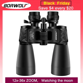 Borwolf 12-36X60 Binoculars BAK4 Prism FMC Optical Lens High Power Hunting Birdwatching Light night vision telescope