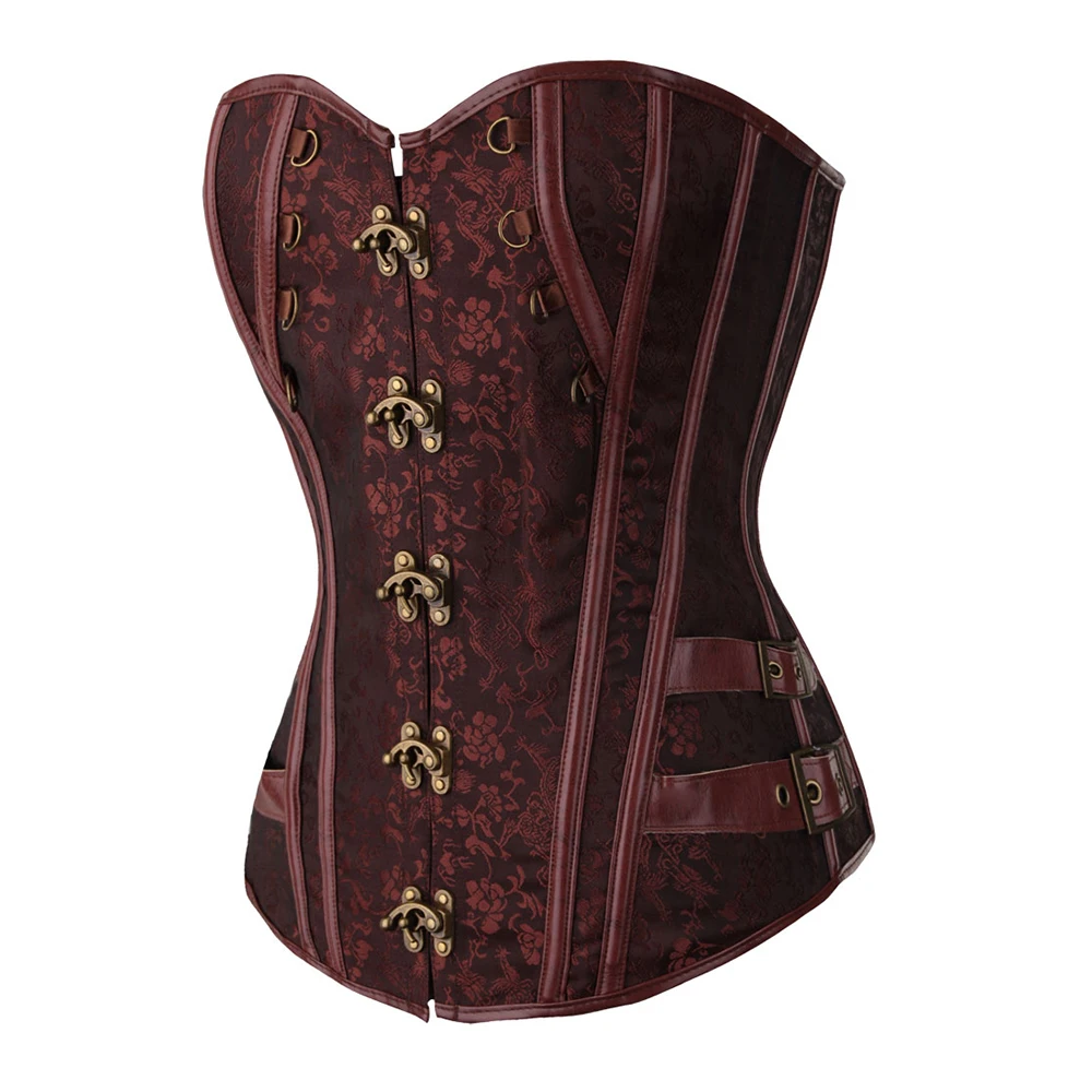 Locking Closure Steam Punk Style Women Waist Shapewear Overbust Corset Bustier With G String