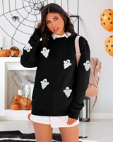 Halloween Sweatshirts for Women Ghost Reading Books Sweater Cute Spooky Bookish Shirt Fall Pullover Top Winter Sweatshirt Pocket