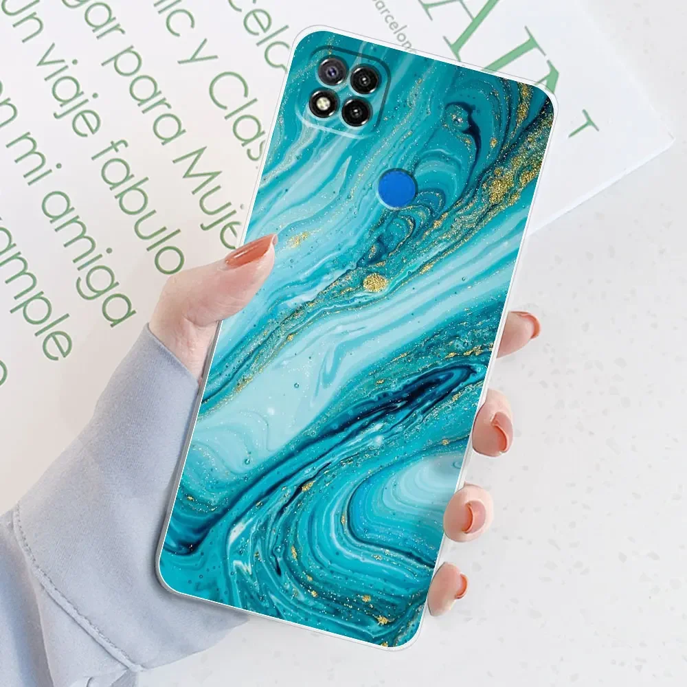 Sleek Marble Transparent Silicone Soft TPU Case - Stylish Protective Bumper Back Cover for Xiaomi Redmi 9C/9C NFC