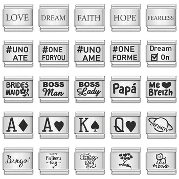 Laser with Poker A K Q UNO Love Dream Pretty Personality Italian Charm Links Fit 9mm Bracelet Stainless Steel Jewelry DIY Making 1