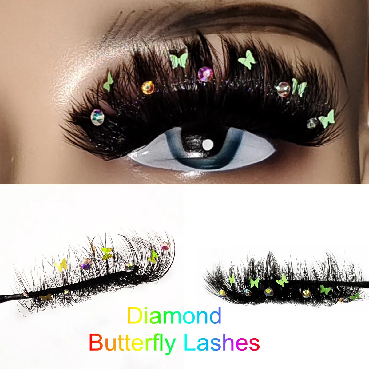 

25mm litter shimmery fluffy Pink Red Blue Green Holographic Diamond Butterfly false eyelashes fake lashes makeup kit Mink Lashes