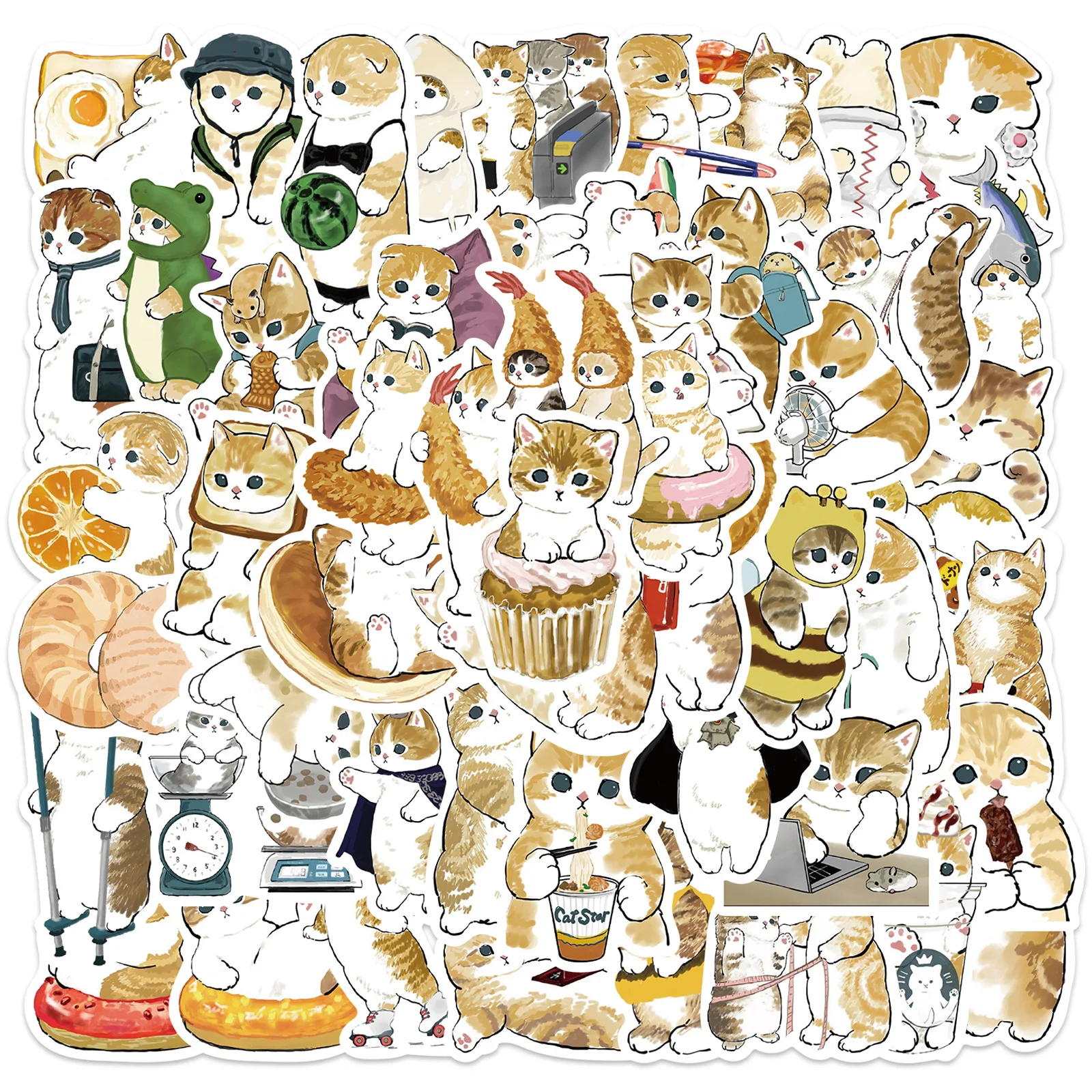Cat Stickers 64 PCS Vinyl Waterproof Cat Stickers for Laptop Guitar Motorcycle Bike Skateboard Luggage Phone