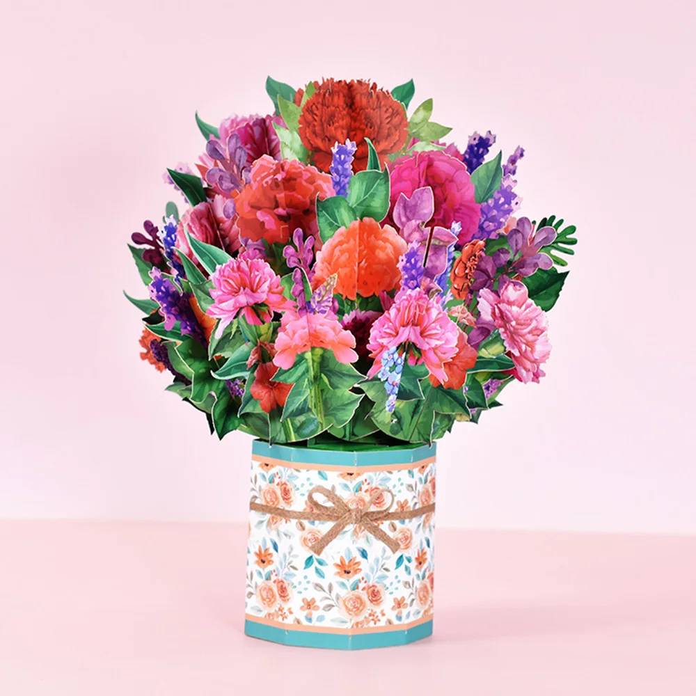 3D Paper Flowers Greeting Cards Floral Handmade Color Printing Popup Greeting Cards with Envelope for Day Anniversary