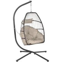 Egg Hanging Chair with Stand Hammock Wicker Basket Hanging Patio Swing Chair UV Resistant Cushion for Indoor Bedroom 1