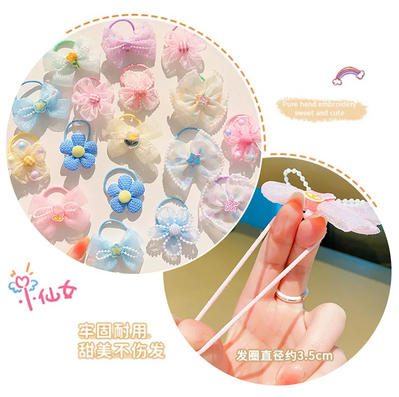 10 개/대 핑크 꽃 소녀 헤어 밧줄 거즈 활 어린이 탄성 고무 밴드 공주 머리 꽃  키즈 헤어 액세서리