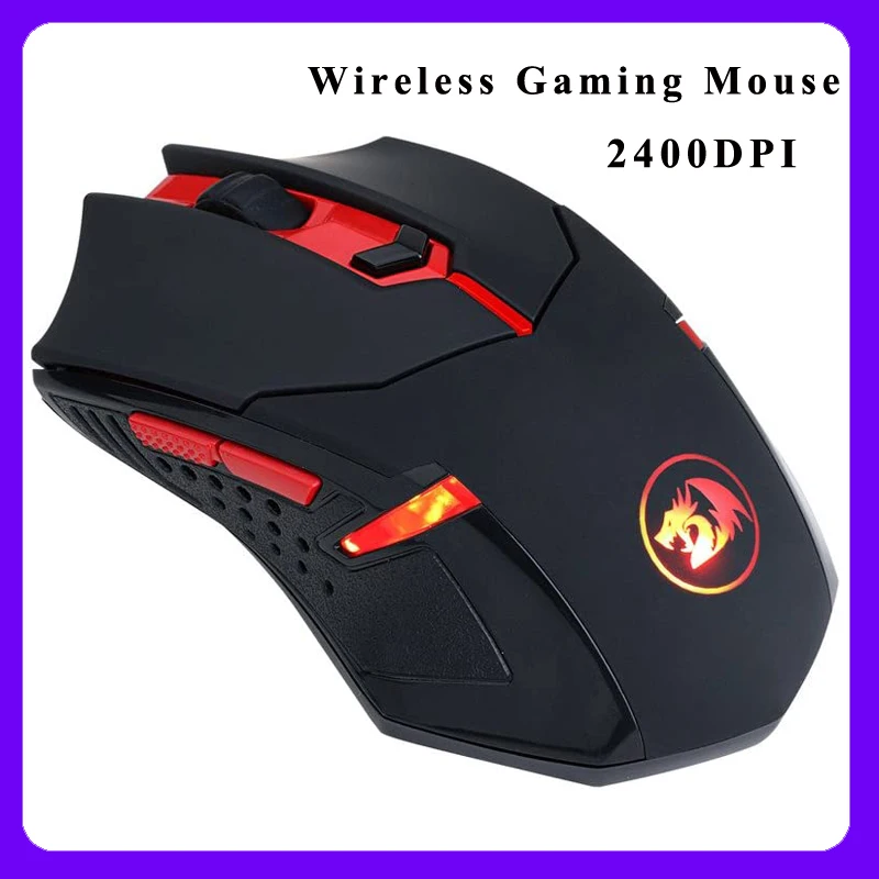 

Redragon M601-WL-BA Wireless Gaming Mouse Ergonomic MMO 6 Button Mouse 2400 DPI Red LED Backlit Mice for Windows PC Laptop Gamer