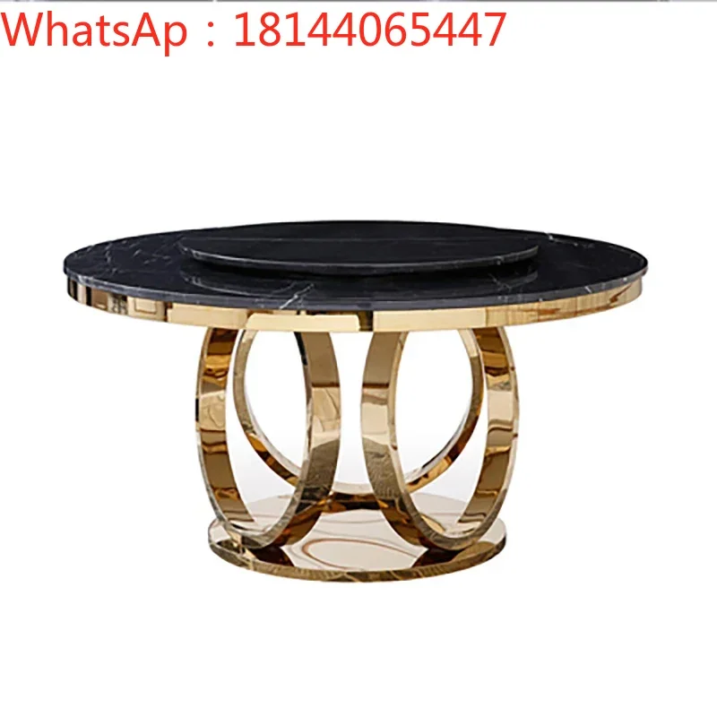 

Marble dining table with turntable Italian light luxury dining table and chair combination post-modern style simple western rest