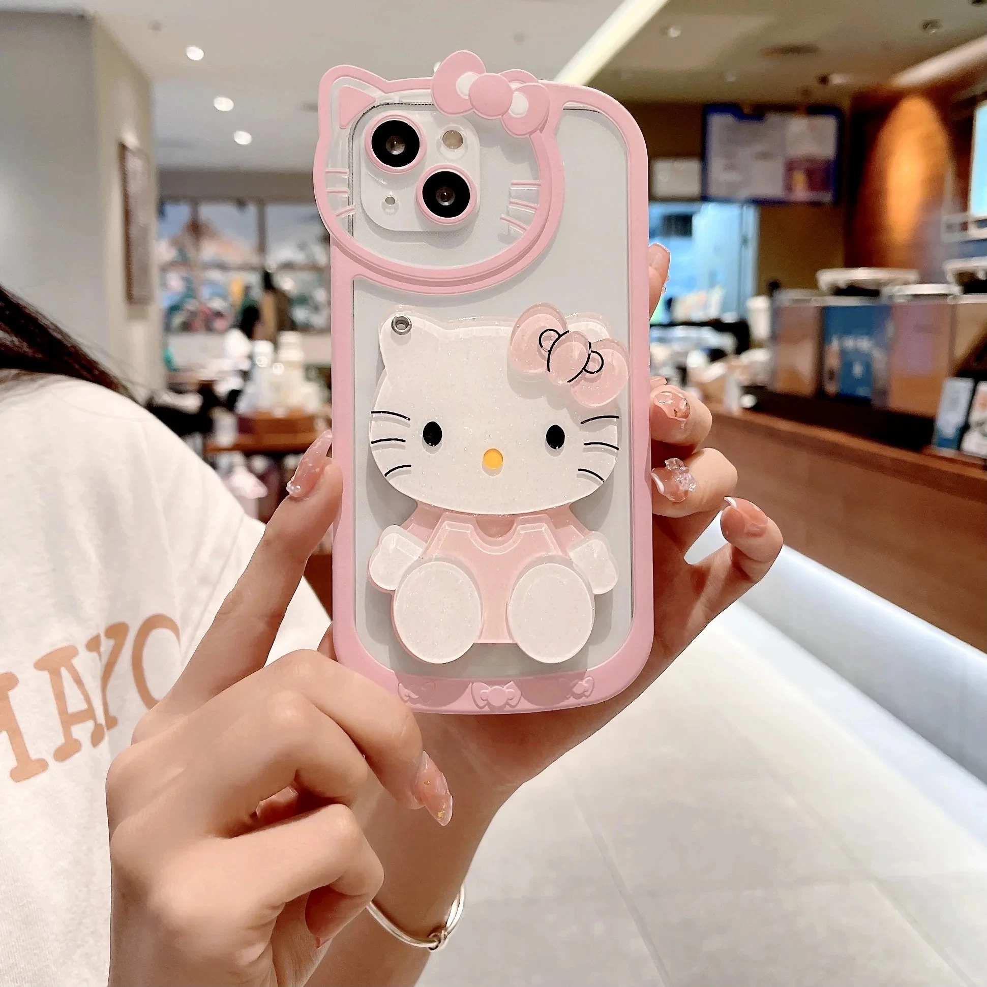 Sanrio Hello Kitty Kawaii KT Head Mirror Phone Case For iPhone 15 14 13 Pro Max 11 12 13 Pro XR XS MAX 7 8 Plus Girl Y2K Cover