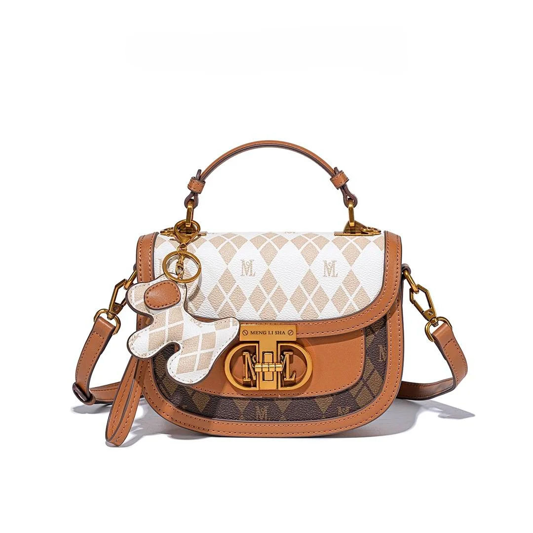 High Quality and Fashionable Diamond Grid Contrasting Hand-held Saddle Bag Niche and Light Luxury Single Shoulder Crossbody Bag