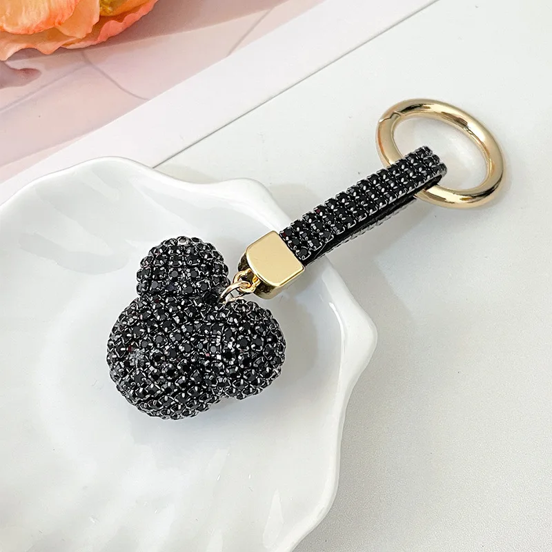 Light Luxury Rhinestone Mickey Head Keychain Crystal Leather
