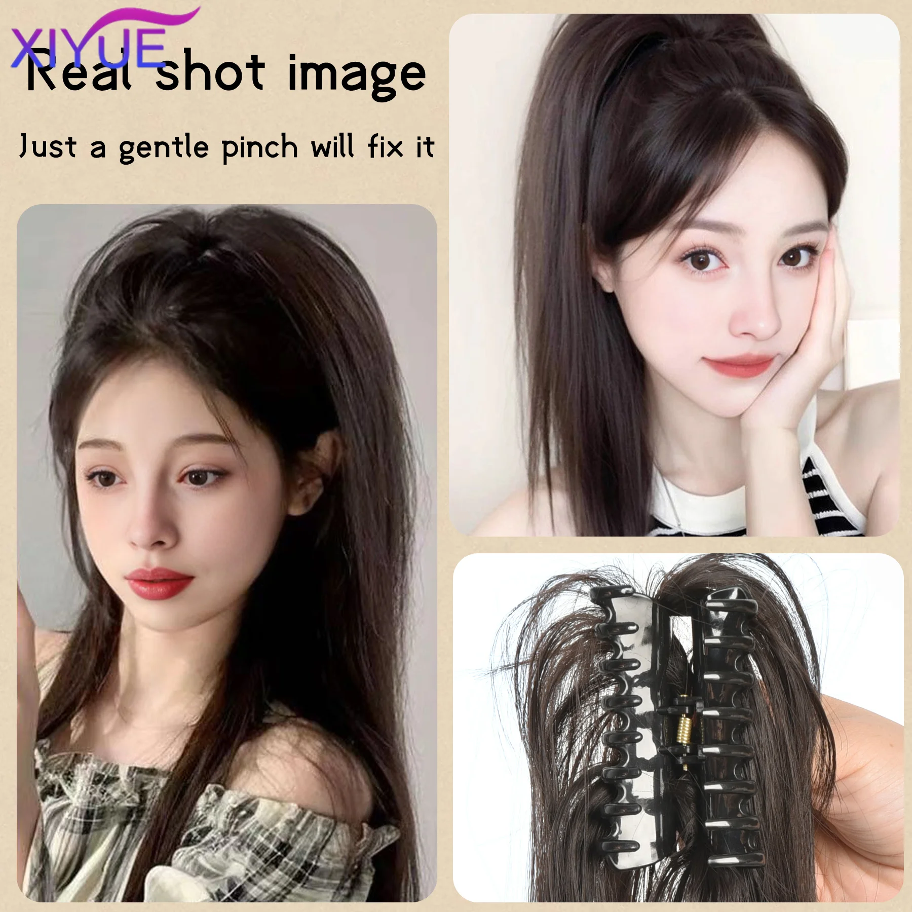 스트레이트 합성 클로 클립 포니테일 헤어 익스텐션 짧은 지저분한 푹신한 포니테일 헤어피스 여성용 천연 테일 클로 클립 포함
