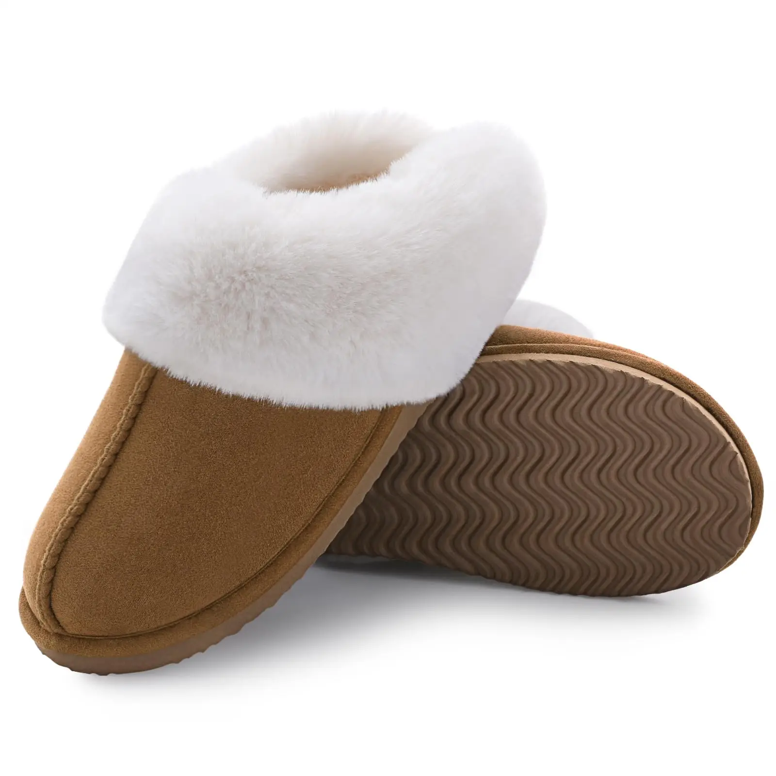 Comwarm Winter Suede Fur Slippers for Women Plush Home Slippers Fluffy Faux Fur Shoes Indoor Outdoor Furry House Fuzzy Slides
