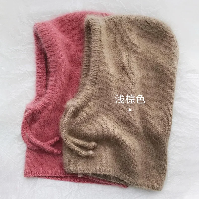 Winter Rabbit Fur Womans Hats Unisex Knitted Hooded Neck Collar Adjustable Elastic Balaclava Cap Hats Gorros Mujer Invierno NEW 6