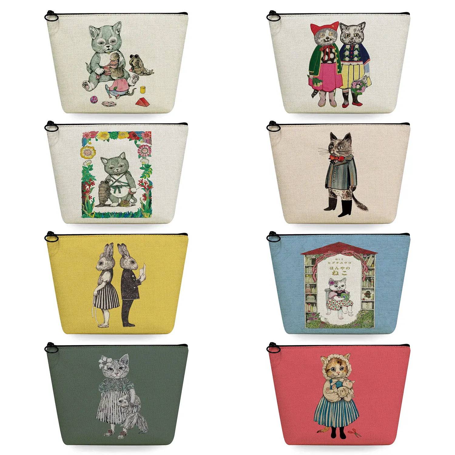 

Multifunction Fashion Heat Transfer Cosmetic Bags Pencil Case Japanese Style Pretty Illustration Cat Girl Print Women Makeup Bag