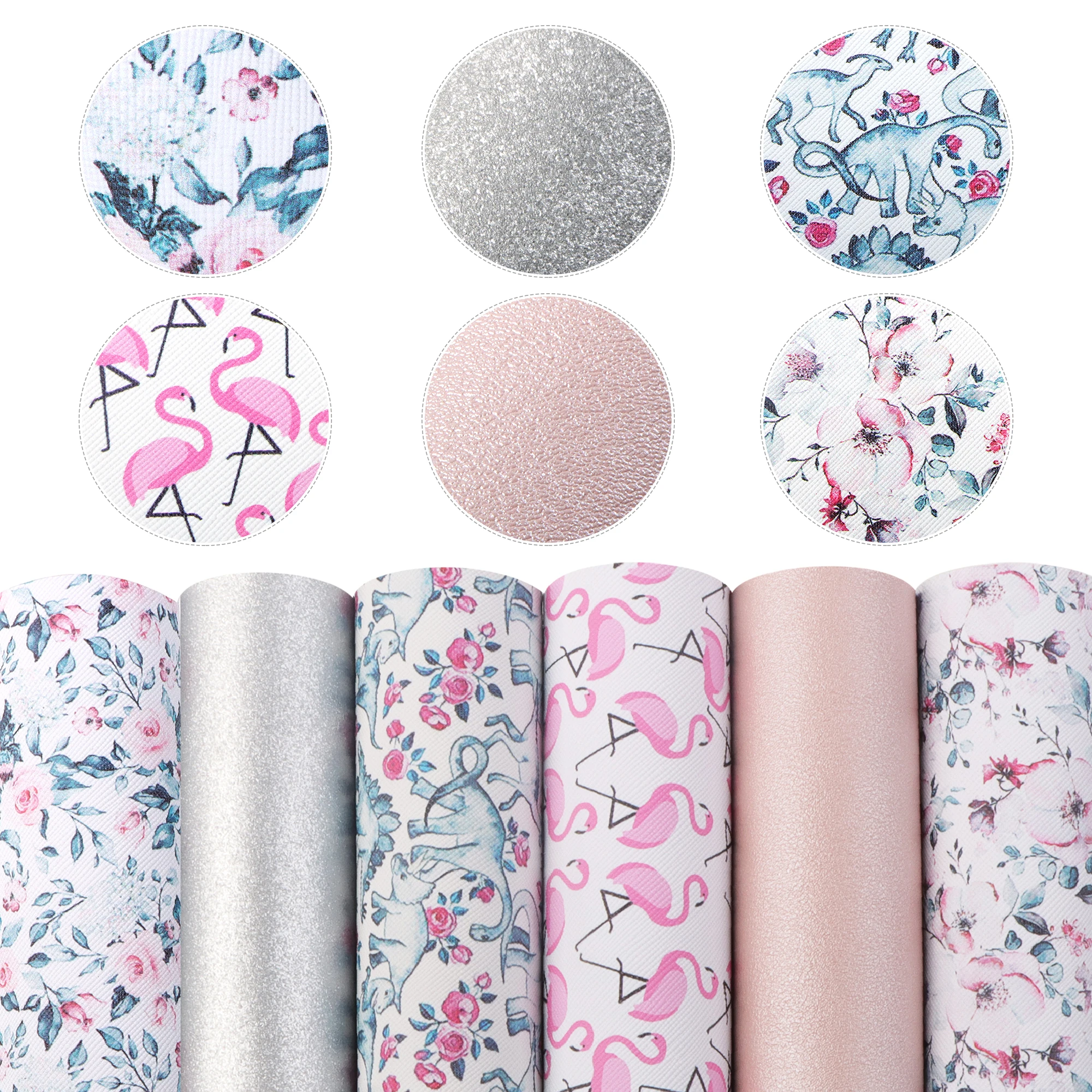 Floral Series Assorted Faux Synthetic Leather Sheet Fabric Set 20*33cm for Book Cover Bows DIY Handmade Material
