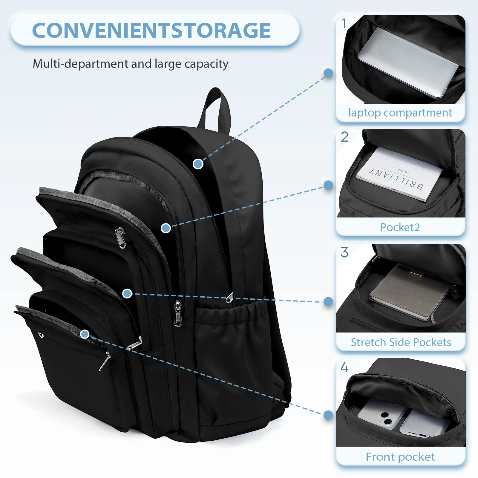 Girls Boys Large Capacity School Backpack,  Youth Campus Students Multiple Travel Backpack Bookbag, College Laptop Bag For Women