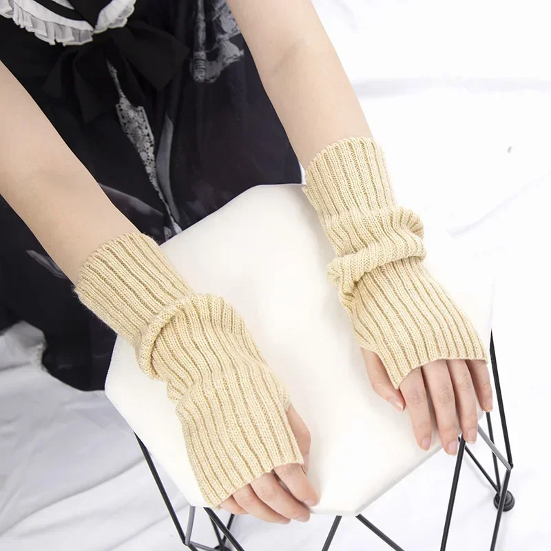 

Теплые нарукавники аниме трикотажные аксессуары перчатки без пальцев Y2k рукава бриллиантовые белые женские кавайные Лолиты