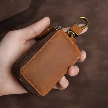 정품 가죽 키 지갑 키 체인 지퍼 남성 자동차 키 홀더 케이스 가정부 파우치 가방, 고품질 디자이너 키 지갑 여성