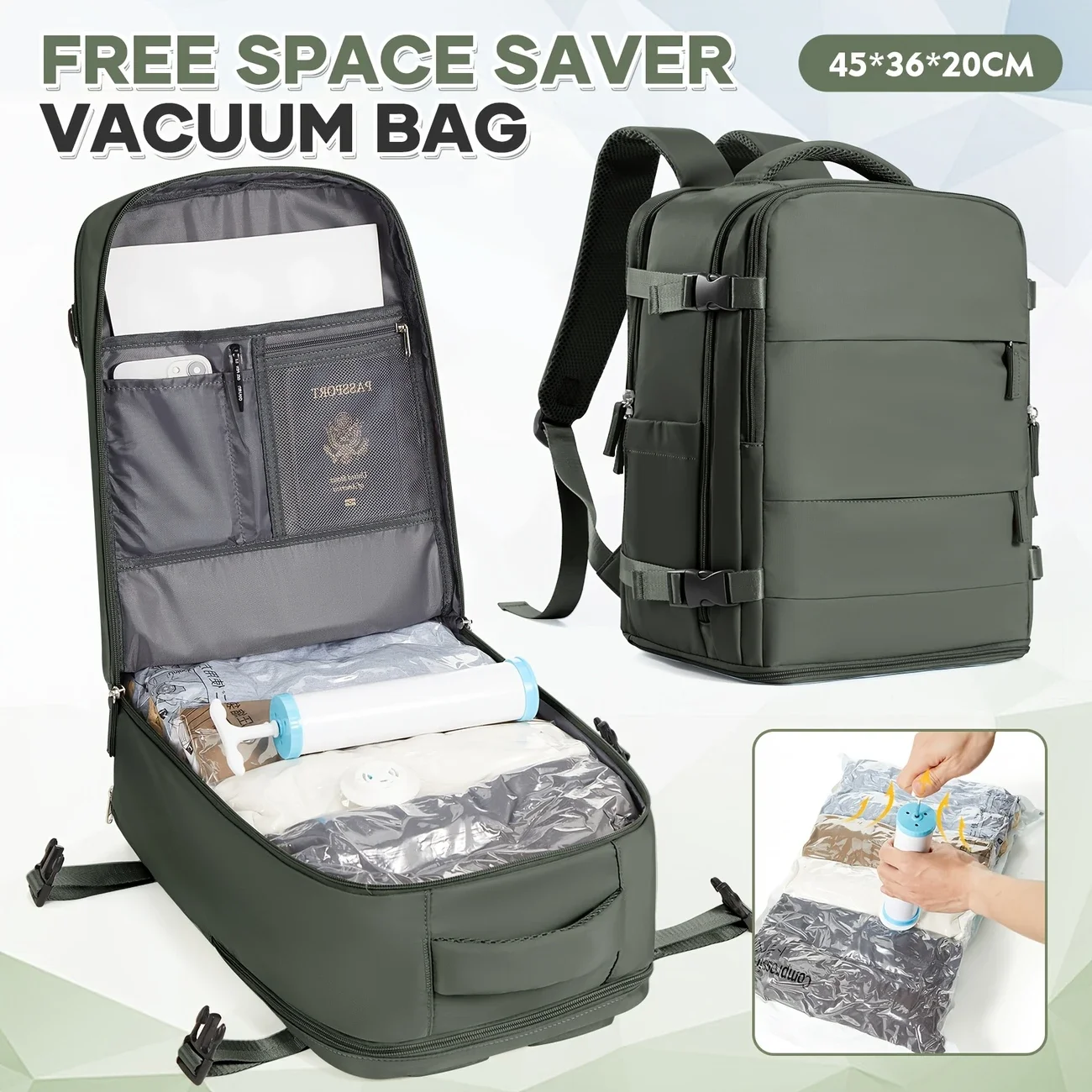 תיק גב נסיעות Easyjet 45x36x20 עם מרחק קצר, תיק יד אנטי-גניבה למחברת, תיק גב ואקום לבגדים