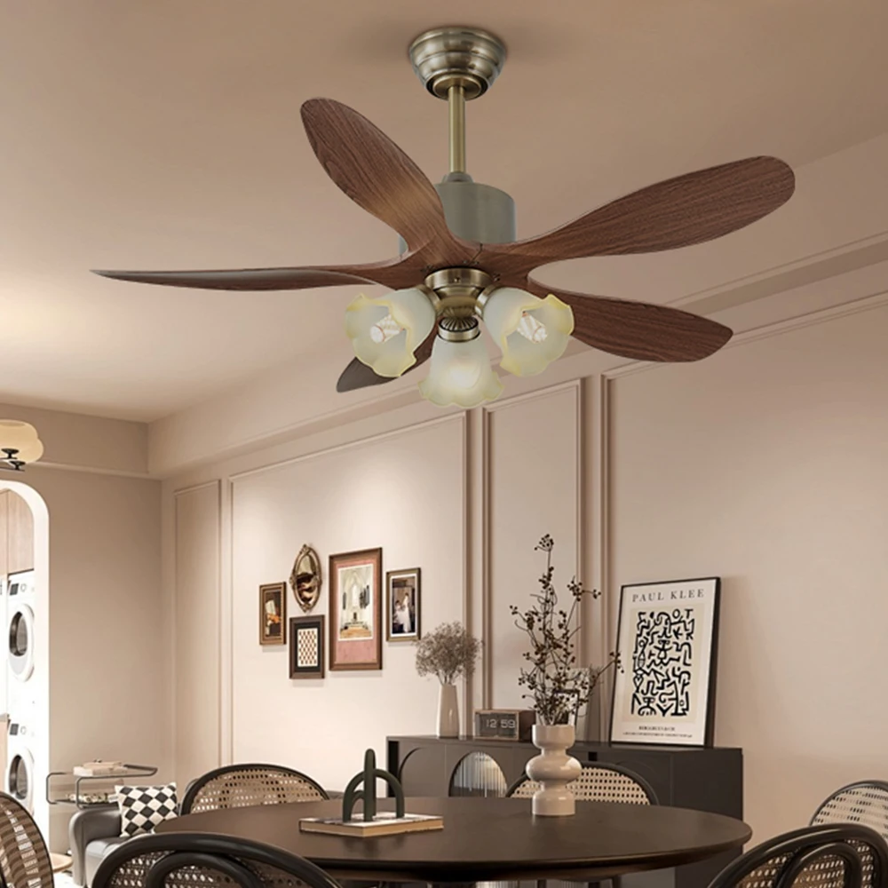 42 Inch Glass Chandelier Fan with 5 Leaves and Remote Control, Fan for Living Room, Dining Room, Bedroom, and Family Rooms