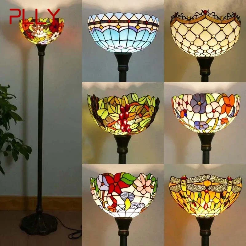 

PLLY Tiffany Floor Lamp American Retro Living Room Bedroom Lamp Country Stained Glass Floor Lamp