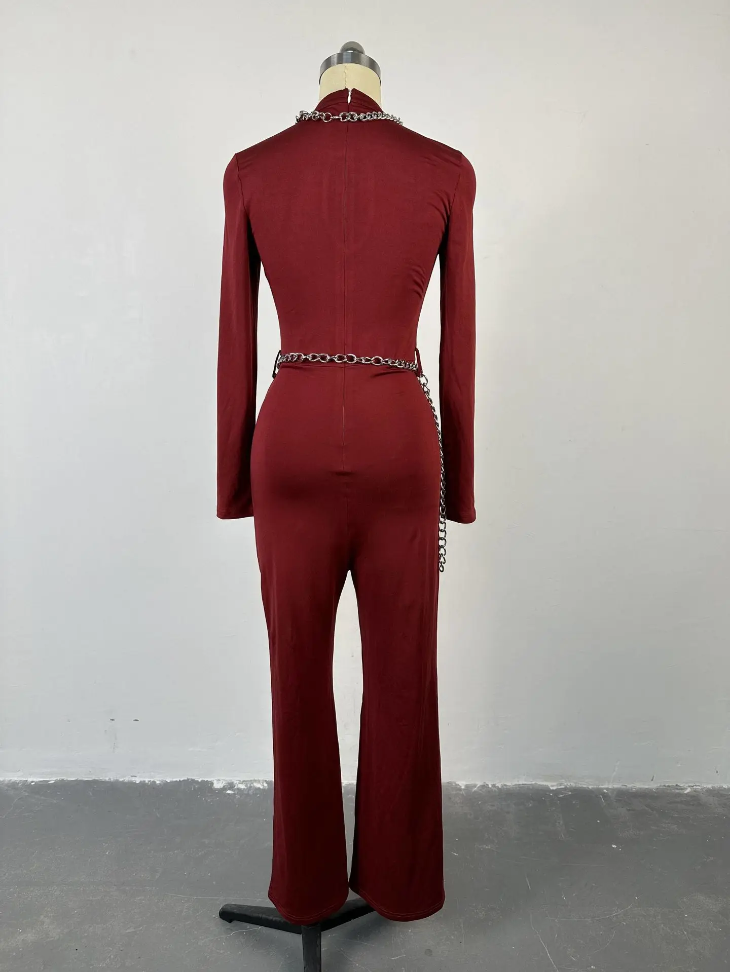 2024 spring new temperament hollow long sleeve slim high waist wide leg trousers jumpsuit