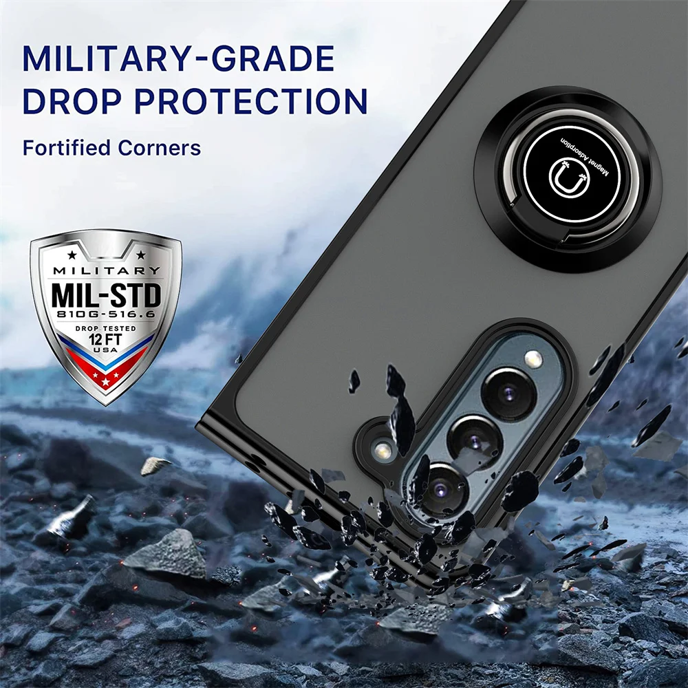Matte Rotating Magnetic Phone Case with Car Ring Armor - Shockproof Cover