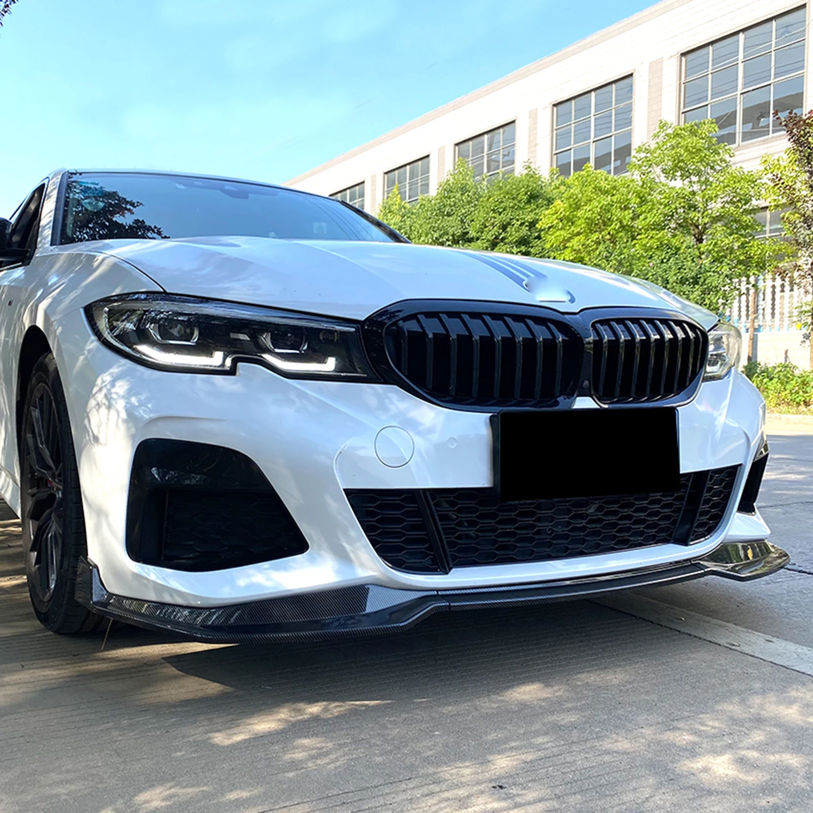 카본 파이버 룩/글로스 블랙 프론트 범퍼 스포일러 립 로워 스플리터 가드 (BMW 3 시리즈 G20 M 팩 스포츠 320i 330i 2019-22년식)