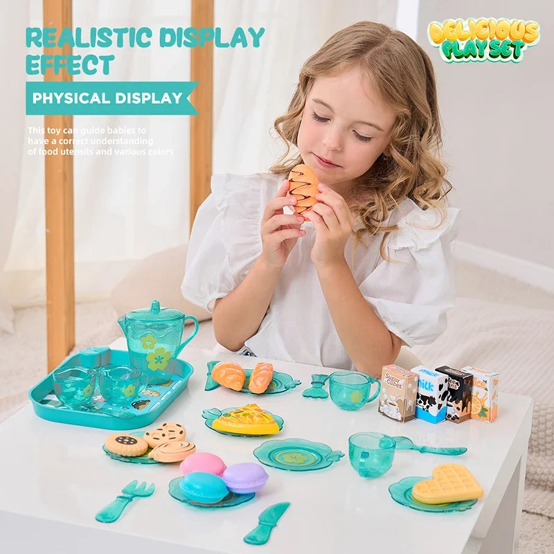 Simulate Kitchen Playset Pretend Play House Cookware Afternoon Tea Food Cake Set Children's Tableware Kitchen Toy Christmas Gift