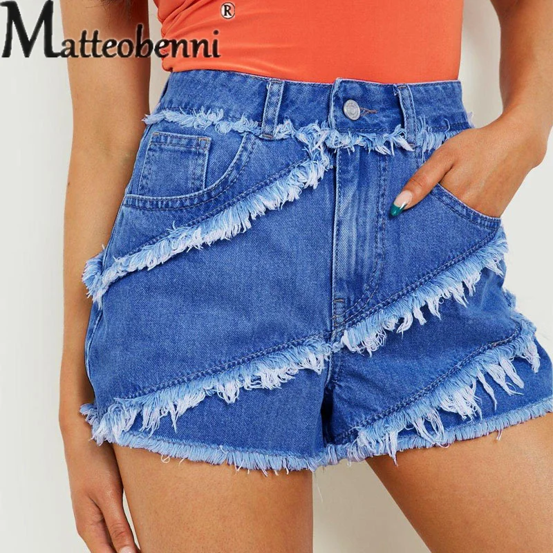 

Summer High Waist Vintage Splicing Denim Shorts Women's Streetwear Daily Casual Blue Three-quarter Pants Ladies Straight Jeans