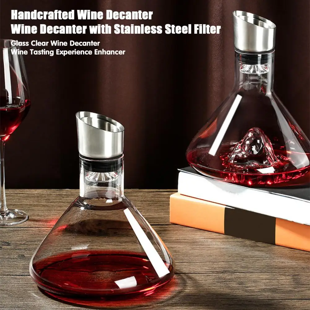 Waterfall Design Wine Decanter Glass Wine Decanter Handcrafted Glass Wine Decanter with Stainless Steel Aerator for Bottles