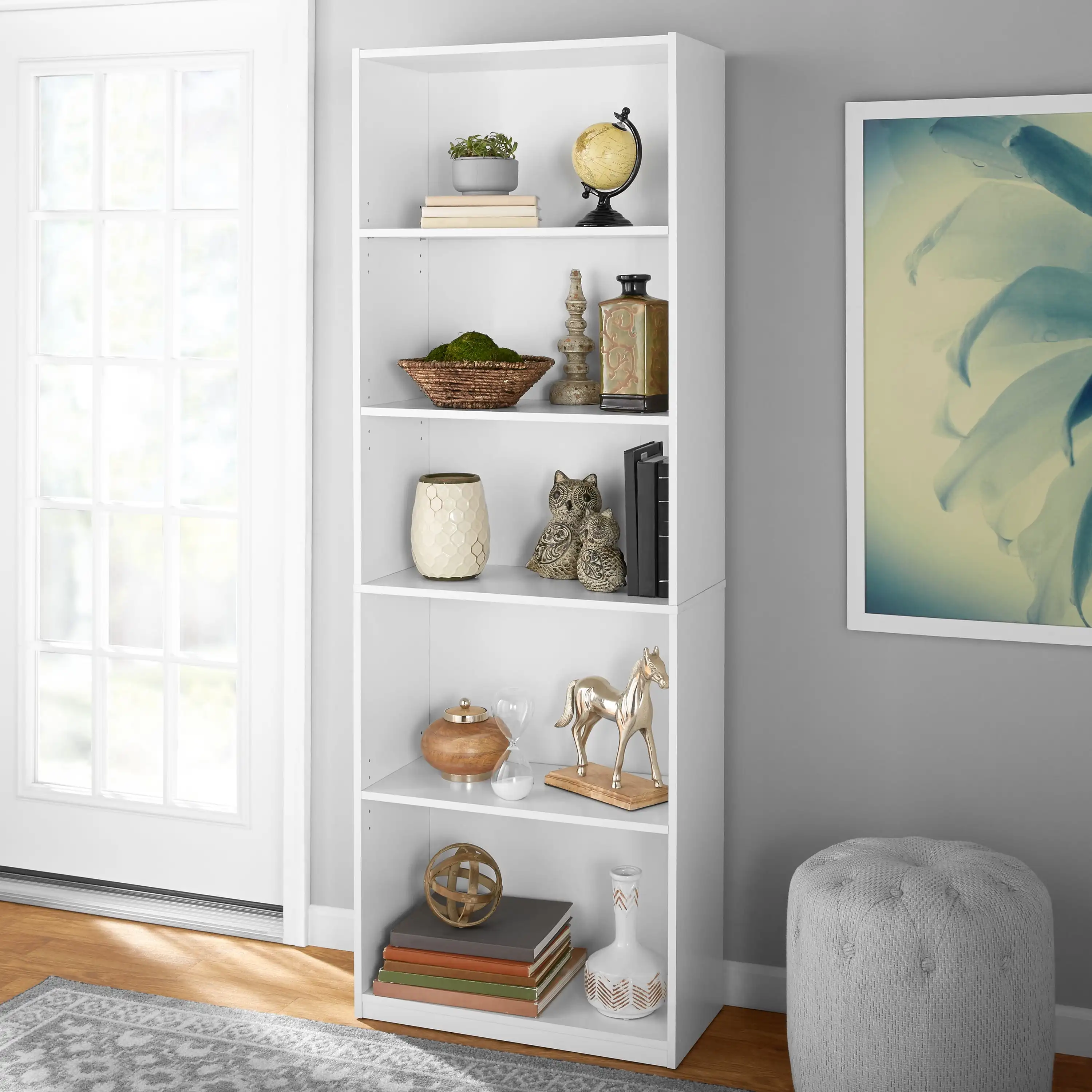 5-Shelf White Bookcase with Adjustable Shelves 1