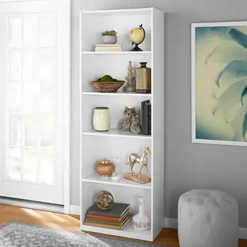 5-Shelf White Bookcase with Adjustable Shelves 1