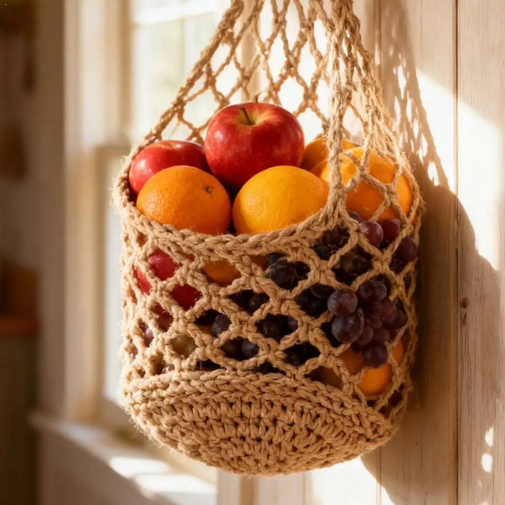 Reusable Mesh Hanging Storage Bags for Fruits, Vegetables, and Kitchen Organization