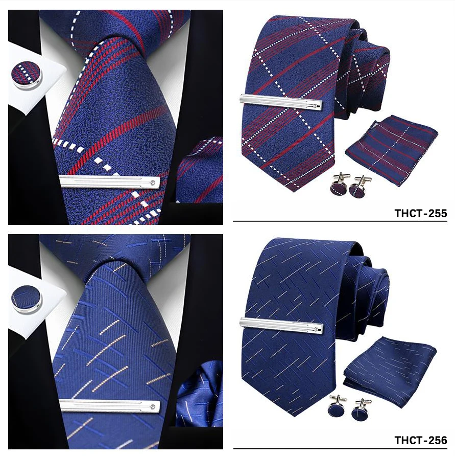 Top Qualität Elegante Krawatten Set Hanky Manschettenknopf Krawatte Clips Business Krawatte Für Männer Hochzeit Formale Gravata Anzug Zubehör Herren Geschenk – Detail 37