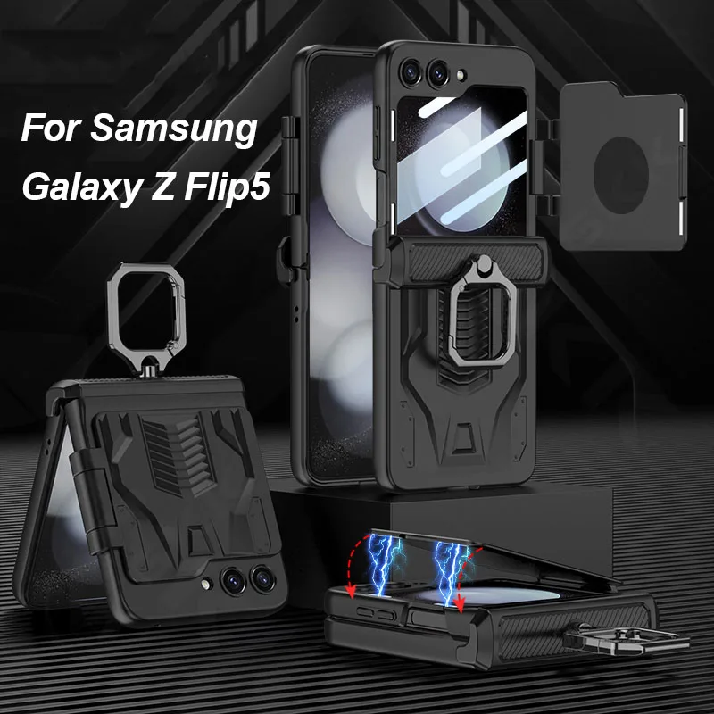 

GKK Магнитный чехол с держателем для колец для Samsung Galaxy Z Flip 5 5G, Магнитный Флип-кейс для задней панели экрана, стеклянный чехол для Galaxy Z Flip5