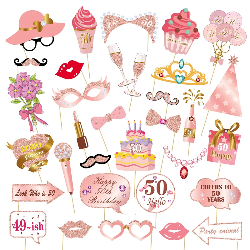 Party Photo Props 1bag Happy Birthday 13th 30th 40th 50th 60th Paper Photo Booth Props Adult Birthday Party Photobooth Props Decoration Supplies