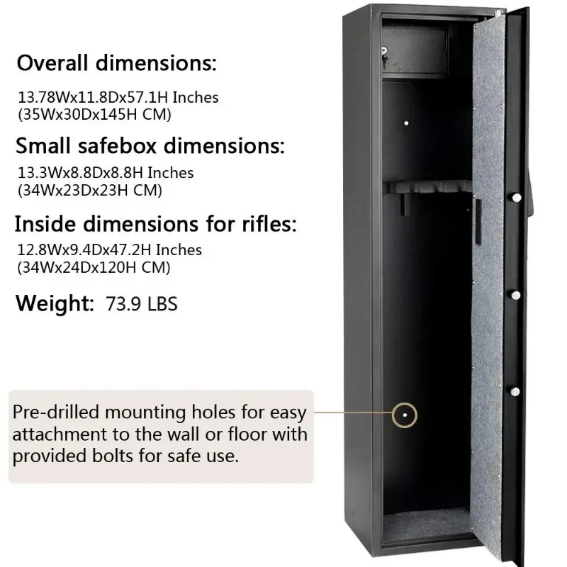 Gun Safe Locker Mechanical Key Lock 5 Guns High Security Fire Proof Cabinet Metal Cabinet 3