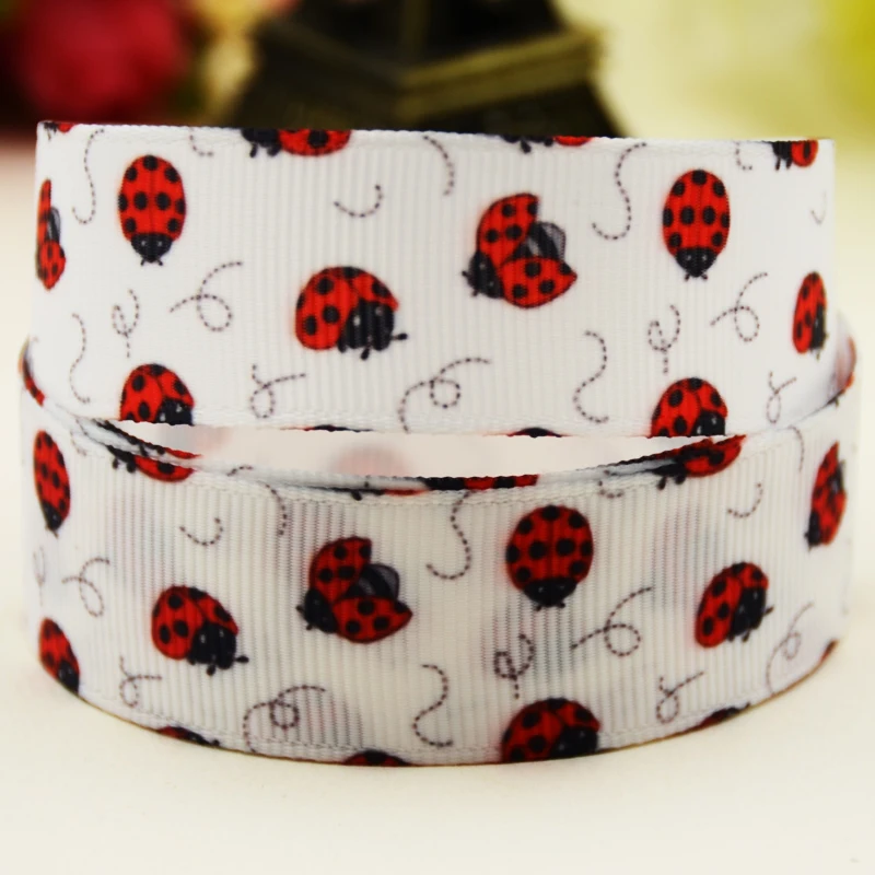 

22mm 25mm 38mm 75mm ladybug Cartoon printed Grosgrain Ribbon party decoration 10 Yards X-02960