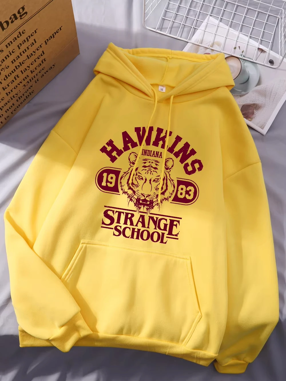 Hawkins Strange School 1983 Drucke Hoodies Damen Winter Fleece Warmes Sweatshirt Basic Loose Pocket Pullover Street Woman Kleidung – Detail 5