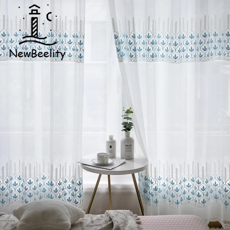 

Fashion Simple Embroidered Curtains Tulles Sheers Solid Breathable Polyester Cotton Window Curtains for Living Room Screens