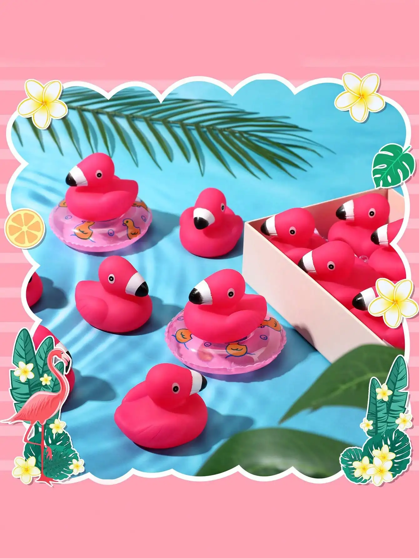 10pcs Flamingo Rubber Ducks Mini Rubber Ducks Pink Flamingos Bath Toy Floating Squeak Toy Shower Party Gifts Cake Decorations children toys,festival decorations