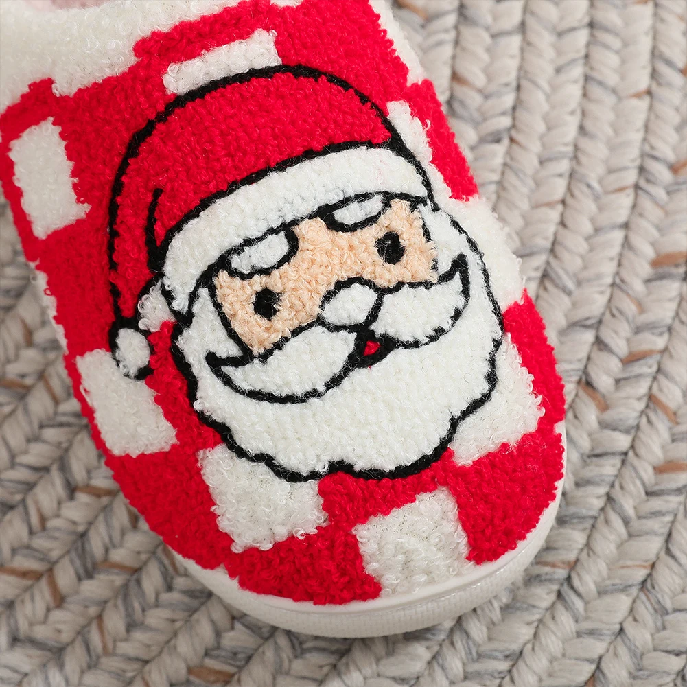 Christmas Cartoon Santa Claus Red Plaid Cotton Slippers Plush Checkered Santa Slippers Comfortable Cute Non-slip Couple Shoes